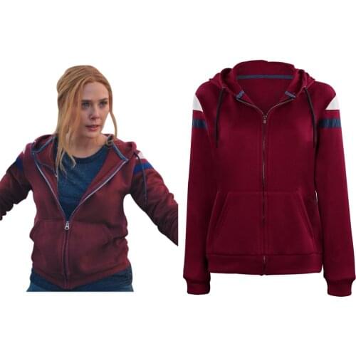 Wanda Vision-Scarlet Witch Hoodie Cosplay Costume Zip Up Jacket Coat Halloween Carnival Suit