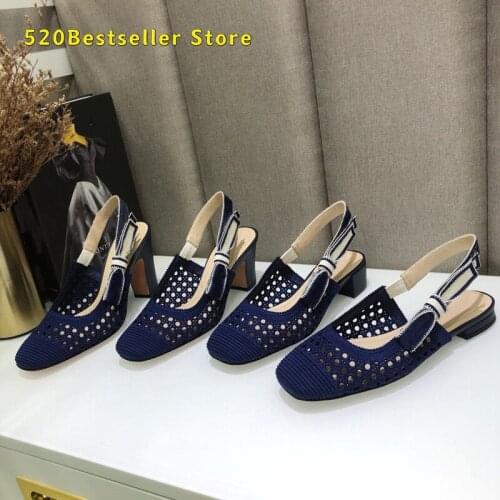 Shoes for women 2021 zapatillas mujer low heel shoes Lady Designer pumps high heels shoes Mesh Embroidery chunky chaussure femme