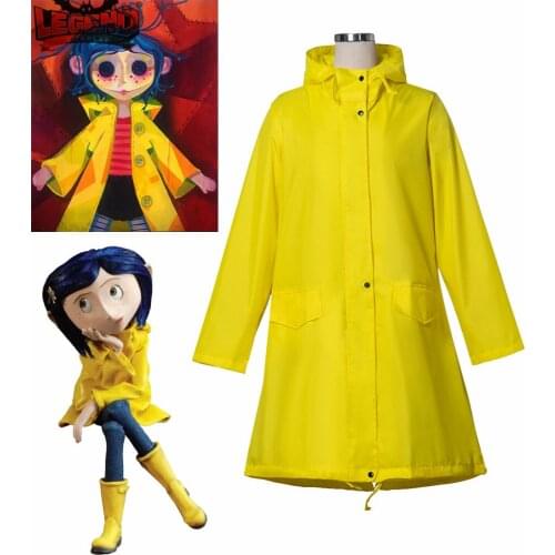 Coraline Jones Cosplay Costume Outfits Yellow Coat Movie Coraline Hooded Coat Cosplay Halloween Carnival Party Cosplay Costume