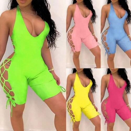 Women Summer Sports Yoga Set Hollow Out High Waist Hips Trousers Solid Color Bandage Yoga Jumpsuit Fitness Tracksuit