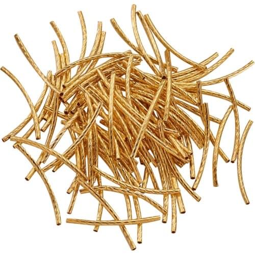 200pcs/lot Brass Golden Curved Tube Beads for Bracelets Necklaces DIY Jewelry Size: about 2mm wide, 35mm long, hole: 1mm
