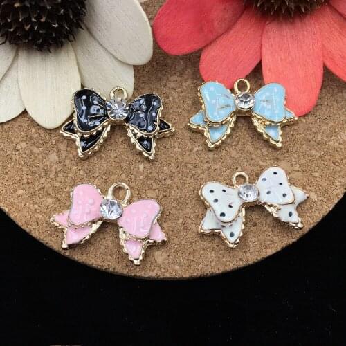 5PCs Fashion Jewelry Charms 16*25MM Polka Dots Enamel Ribbon Knot Bow Pendant Charms Oil Drop Alloy metal Bracelet Charm
