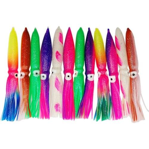 Hyaena 12pcs/lot 12cm 15cm 18cm Mixed Color Soft Squid Skirt Sea Fishing Soft Lures Octopus Bait For Jigging Assist Hooks Tackle