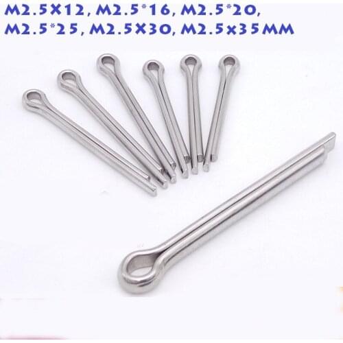 200Pcs/Lot 304Stainless steel M2.5X12, M2.5*16,M2.5*20,M2.5*25,M2.5X30, M2.5x35mm split Cotter Pin tightening nuts groove bolts