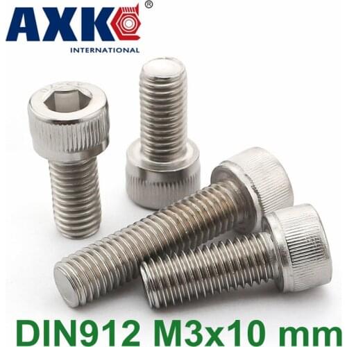 2019 Vis Free Shipping Axk 100pcs/lot Metric Thread Din912 M3x10 Mm M3*10 304 Stainless Steel Hex Socket Head Cap Screw Bolts