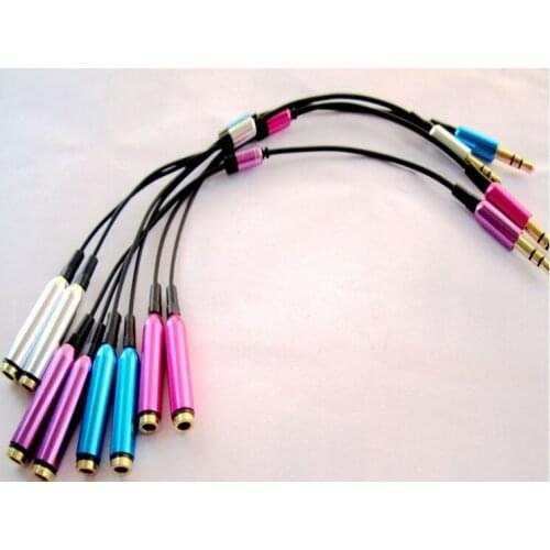 300pcs/lot colorful Metal 3.5 mm Jack stereo 1 Male to 2 Female Y Splitter Audio Cable Splitter Earphone Audio Cable