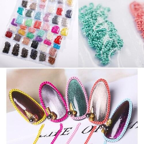 6 pieces / bag high quality fashion new mixed size nail chain nail art metal chain 3D charm DIY nail art decoration tool set