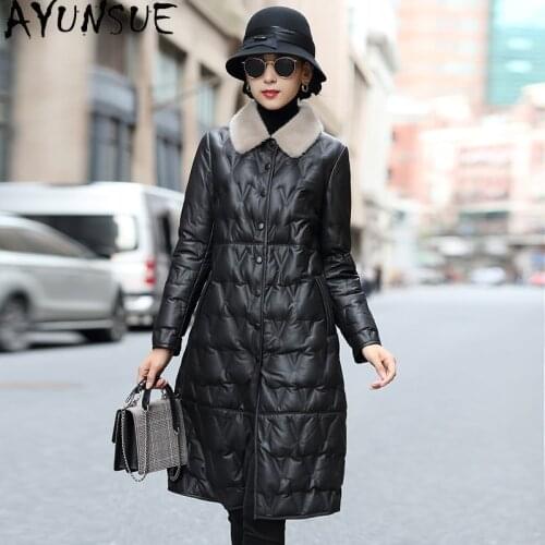 AYUNSUE Real Leather Jacket Women 100% Sheepskin Coat Warm White Duck Down Parkas Woman Mink Fur Collar 2020 Chaqueta Mujer LW70