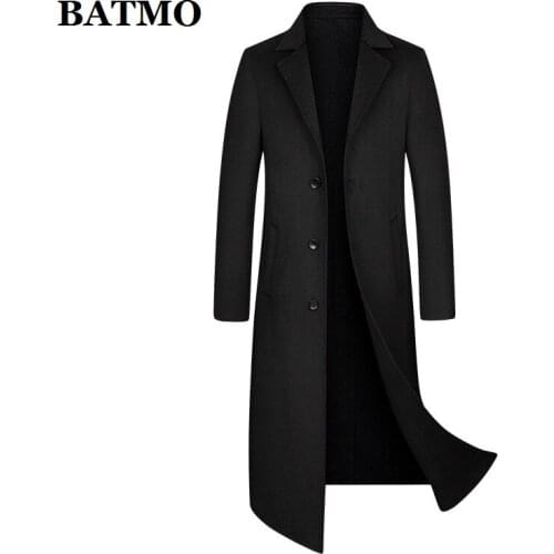 BATMO 2020 new arrival autumn high quality wool X-long trench coat men,mens striped trench coat,wool jackets,9618
