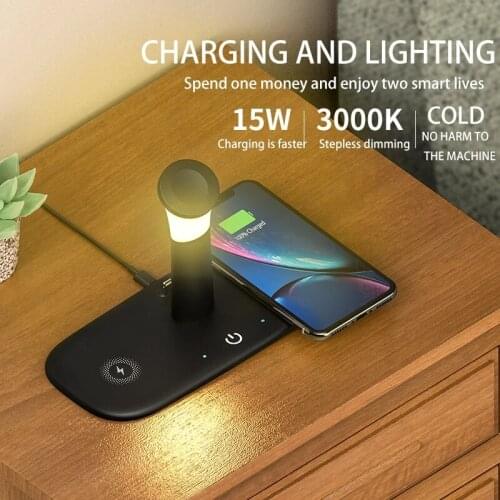 15W Qi 5 IN 1 Fast Wireless Charger Foldable For iPhone 12 Pro Max Mini Xiaomi Samsung Huawei Bedside Night Light Charging Dock