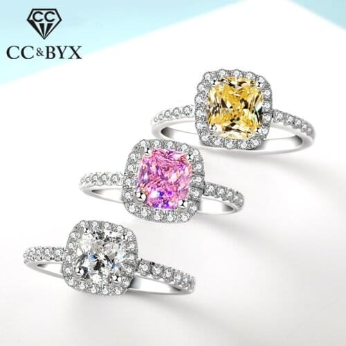 CC Wedding Rings For Women 925 Silver Cubic Zirconia Colorful Rectangle Stone Ring Bridal Engagement Bijoux Drop Shipping CC595