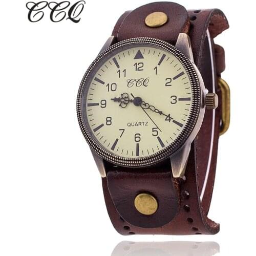 CCQ Vintage Cow Leather Bracelet Watch High Quality Antique Women Wrist Watch Luxury Quartz Watch Relogio Feminino