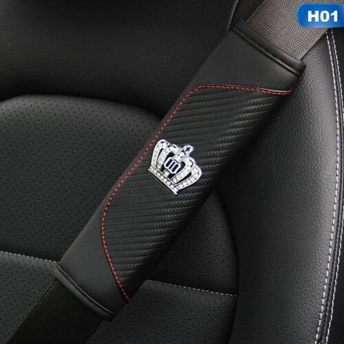 Safety Belts Cover Seatbelt Shouder Strap Pad Auto Styling Interior Decor Crystal Crown Car Seat Belt Pad Rhinestone Leather
