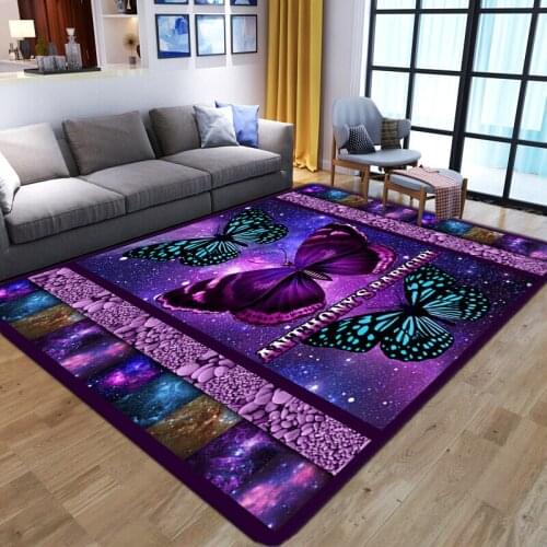 Cartoon 3D Butterfly Printed Child Play Carpets For Living Room Bedroom Area Rug Soft Flannel Antiskid Kids Room Crawl Floor Mat