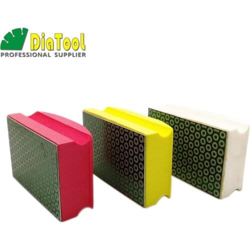 DIATOOL 3pcs Electroplated Diamond Hand Polishing Pad 90X55MM (#200+#400+#600) Hard Foam-backed Grinding Block