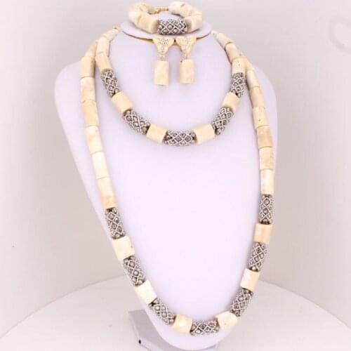 Dudo 33 Inches White Coral Beads For Nigerian Wedding Jewelry Set Women Jewellery For Wedding With Silver Crystal Beaded Design