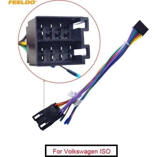 FEELDO 1Pc 16P Car Head Unit Wire Harness Adapter For Volkswagen ISO OEM Car Radio Harness #2054