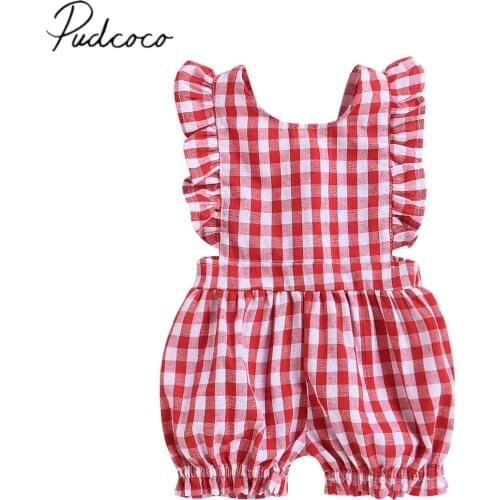 2018 Brand New Toddler Summer Newborn Kid Baby Girls Infant Plaid Romper Jumpsuit Checked Clothes Outfit Backless Sunsuit 0-24M