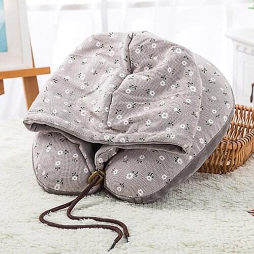 Creative Hooded U-shaped Pillow Flower Car Travel Nap Neck Pillow Cervical Relax Protect Soft Sleeping Bedding Nодушка для Cна