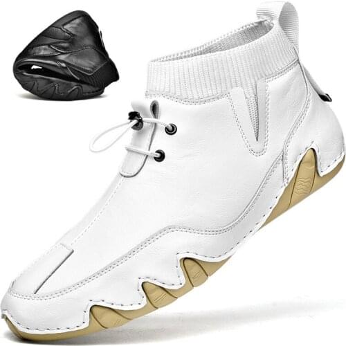 Lightweight White Sneakers Leather Men Boots Male Breathable Sock Shoes for Man Ankle Boots 2021 New Fashion Outdoor Mens Shoes