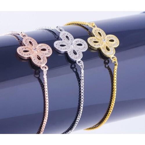 Hot Jewelry Bijoux Zircon Flower Bracelet Charms Handmade Copper Micro Pave Square Chain Bracelets & Bangles For Women Diy Gifts