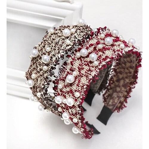 12pcs/lot Fashion Women Pearl Headband Winter Hair Accessories Fringe Selvedge Ribbon Hairband Headwear