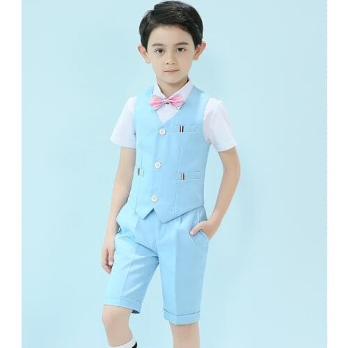 New Arrival Fashion Set Children Dress Boys Suit Summer Host Clothes Fashion Sleeveless V-neck Vest Costume Plus Size 100-170
