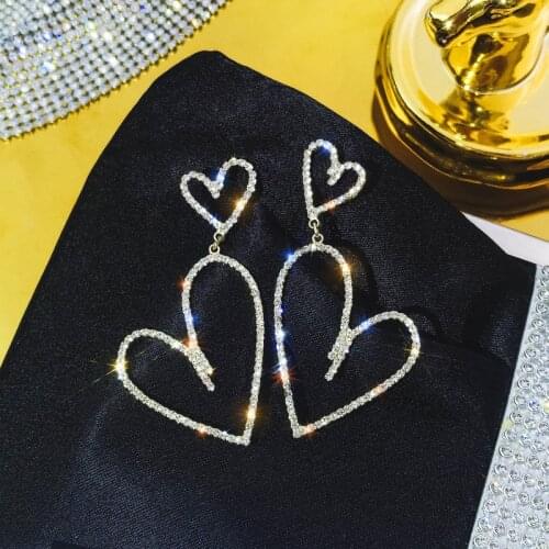 Design New Heart Drop Earrings For Women 2021 New Big Shinning Rhinestone Earrings Party Jewelry