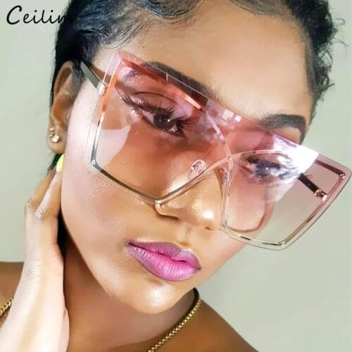 Fashion Big Frame Oversized Square Sunglasses Women Brand Designer 2021 New Rimless Flat Top Gradient Sun Glasses Clear Shades