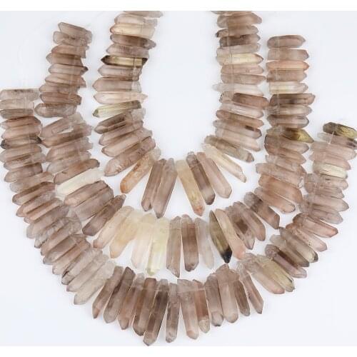 Natural Smoky Color Quartz Stick Point Loose Beads Pendant Necklace,Cut Quartz Crystal Point Beads Jewelry Strands YX-CT-116AMCH