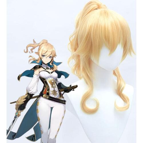 Wig for Cosplay Jean Blonde Hair witn Bangs Claw clip Ponytail Synthetic Genshin Impact Woman Wigs Hair Extensions MUMUPI