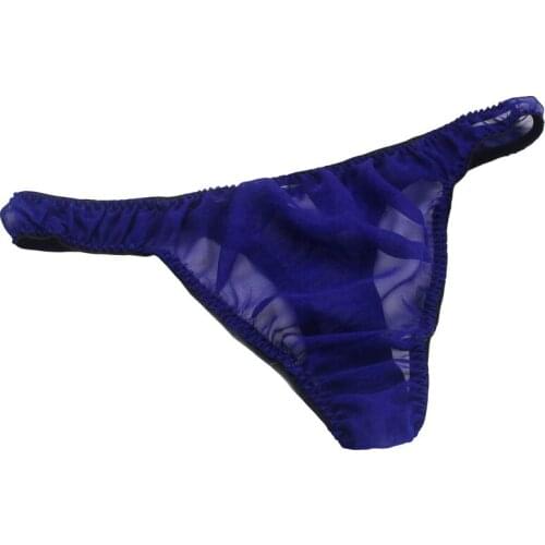 Sexy 100% Mulberry Silk Thin Underwears Men Real Silk Georgette Breathable T Thongs L XL XXL Free Shipping