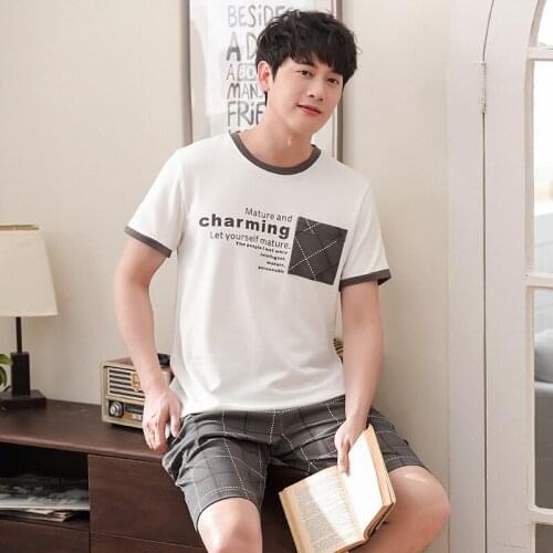 Men 2019 summer cotton new Korean pajamas comfortable breathable short sleeve shorts casual two piece pajama sets men pajamas