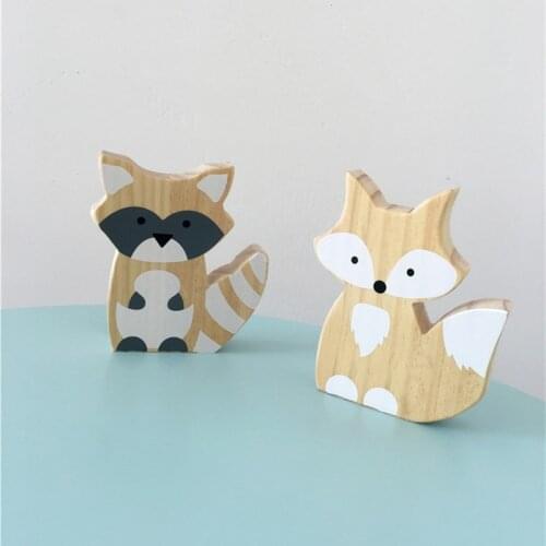 Nordic Wooden Fox Ornaments Kids Room Decorations Wall Art Miniature Figurines Wood Toys Home Desk Bookshelf Decor Photo Props