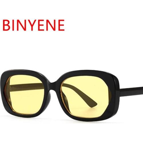 Vintage Square Small Frame Sunglasses 2021 Men Women Brand Designer Tinted Yellow Lens Goggles Lady Cycling Shades Eyewear UV400