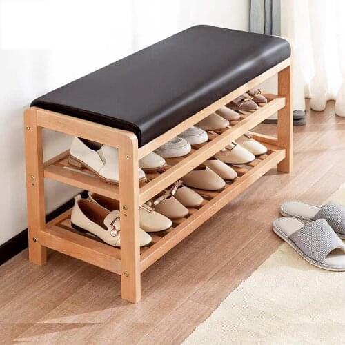 Solid Wood Shoe Storage Stool Living Room Shoe Rack Change Shoe Bench Cabinet Hallway Seat stool with shoe shelf