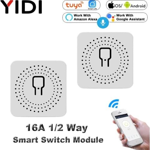 16A Tuya Mini WiFi Smart Light Switch Module 1/2Way APP Timer Remote Control Smart Life Breaker Switch Relay Google Home Alexa
