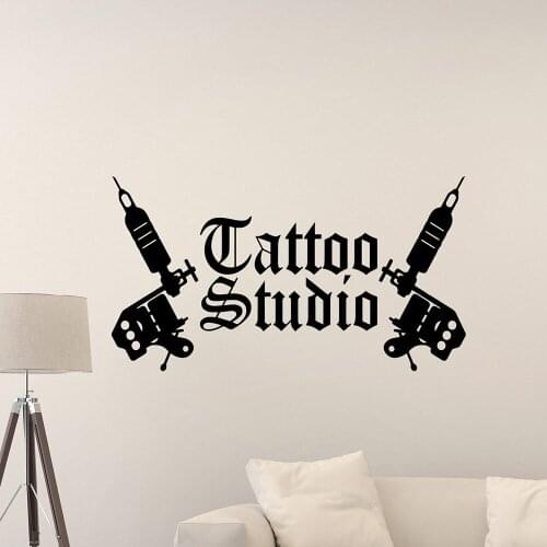 Tattoo Studio Wall Decal Tattoo Machine Shop Interior Decor Logo Design Door Window Vinyl Stickers Cool Style Art Wallpaper Q842