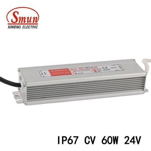SMUN SMV-60-24 60W 24V 2.5A Waterproof IP67 LED Driver Switching Power Supply for Led Strip Light And Outdoor Use