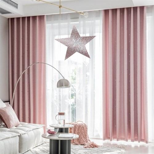 Jacquard Star Blackout Curtains for Kids Bedroom Thermal Insulation Grommet 1 Piece Pink Gray Living Room Window Door Car Panels