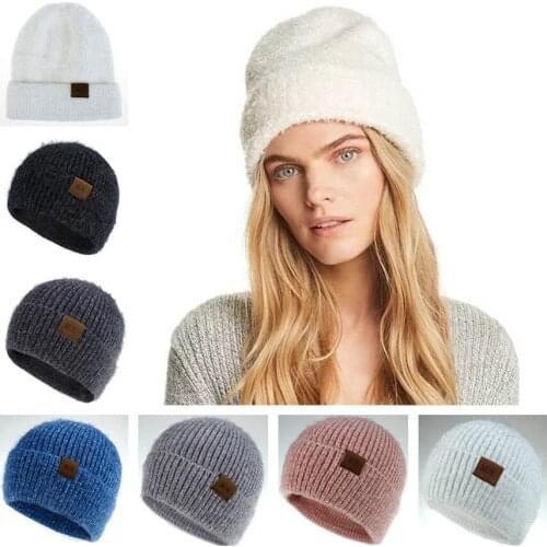 Women Winter Boutique Hat Knitted Velvet Beanie Hat Knitted Hats for Women Cap Winter Autumn Ladies Solid Beanies Bonnet WH207D