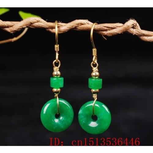 Original Natural Green Jade Emerald doughnut Earrings Jewellery Fashion Accessories DIY Hand-Carved Woman Amulet Gifts