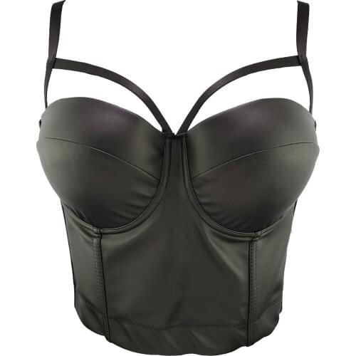 Solid Nude Women Sexy Backless Black PU Leather Tops Camisole Ladies Trendy High Street Chic Celebrity Adjustable Crop Tops 2021