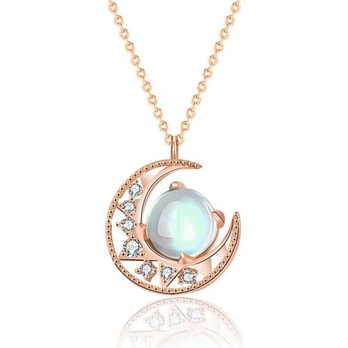 S925 Silver Necklace Female Creative New Sun Moon Star Dawn Moonstone Pendant Clavicle Chain