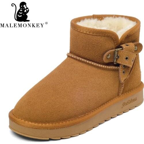 Winter Platform Snow Boots Women 2021 Fur Warm Plush Cowhide Ankle Boot Short Outdoor Footwear Female Cotton Booties Clearance