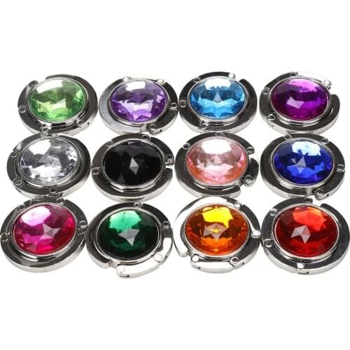 1 Piece Folded Handbag Bag Hook Hanger Holder Alloy Fashion Crystal Rhinestone Bag Holders Accessories 12 Colors