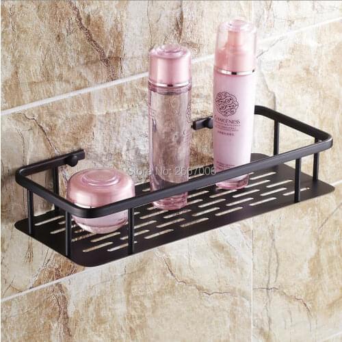 13" Copper Bathroom Storage Shelf Black Bronze Color Rectangle Shape Single Tier Basket Hanger Shelf ZR2523