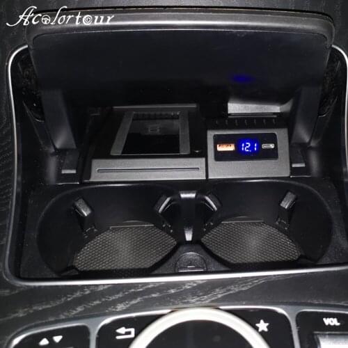 Car wireless charger for Mercedes Benz GLC C180 C200 C260 C Class W205 power charging adapter for AMG C43 C63 15W fast charge