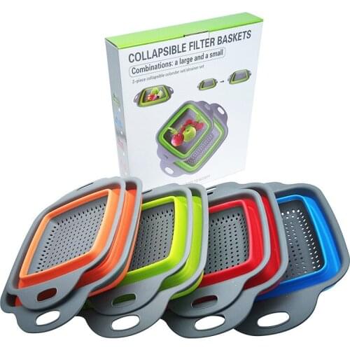 2PCS 29CM Rect Collapsible Filter Baskets Colands Strainer Container Storage Set