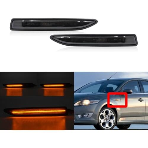 2PCs For Ford Mondeo MK4 BA7 2007-2015 Smoked Lens Front Sequential Dynamic Amber Led Side Marker Lights Turn Signal Lamps